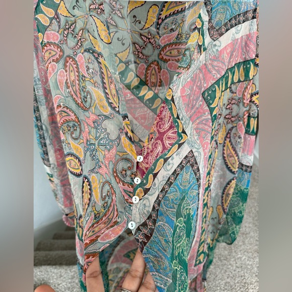 Zara Sheer Cardigan Long Line Boho Kimono Paisley Medium size - Picture 4 of 10